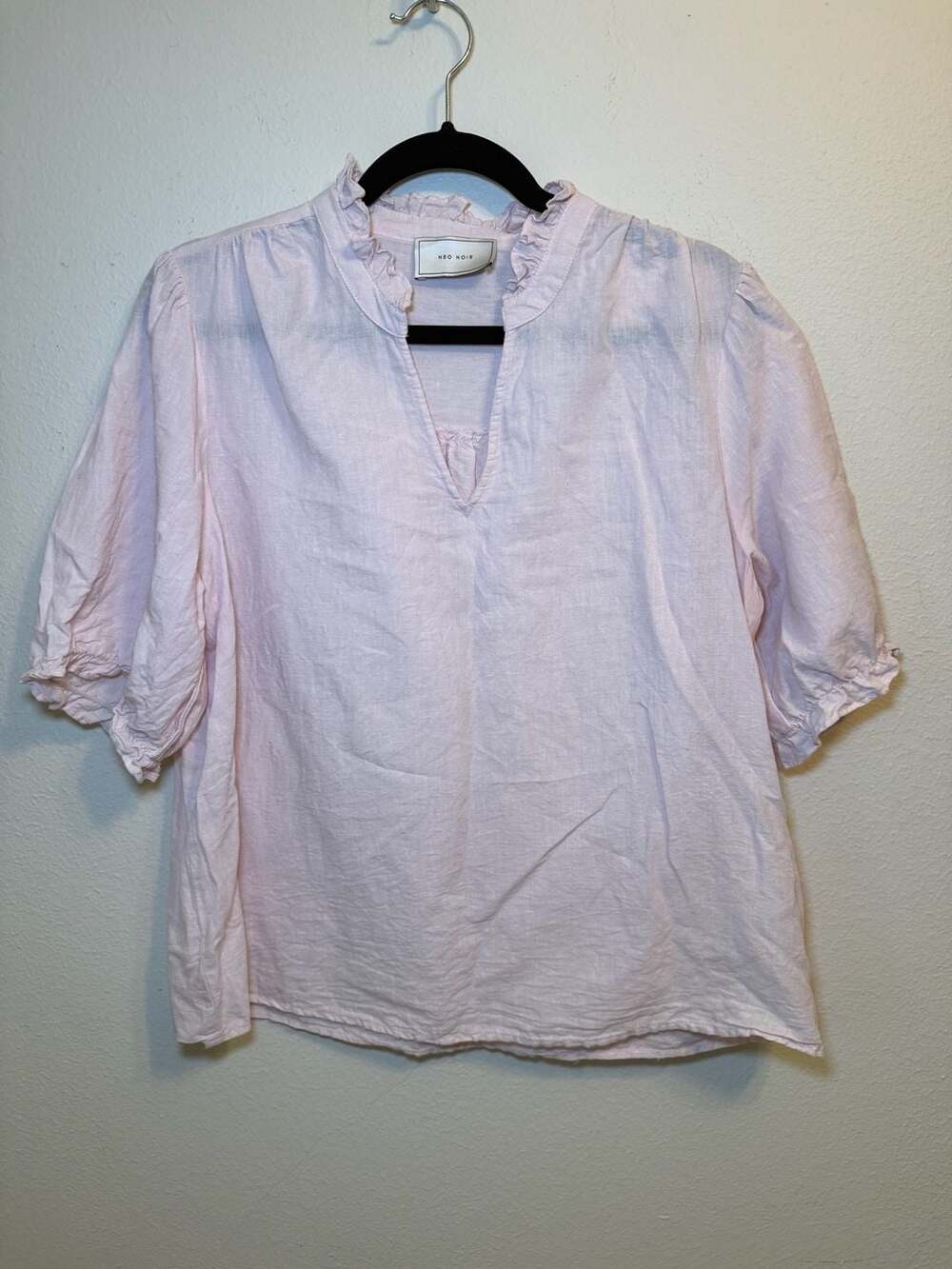 Neo Noir Odesa Linen Blend Ruffle Stand Collar Blouse